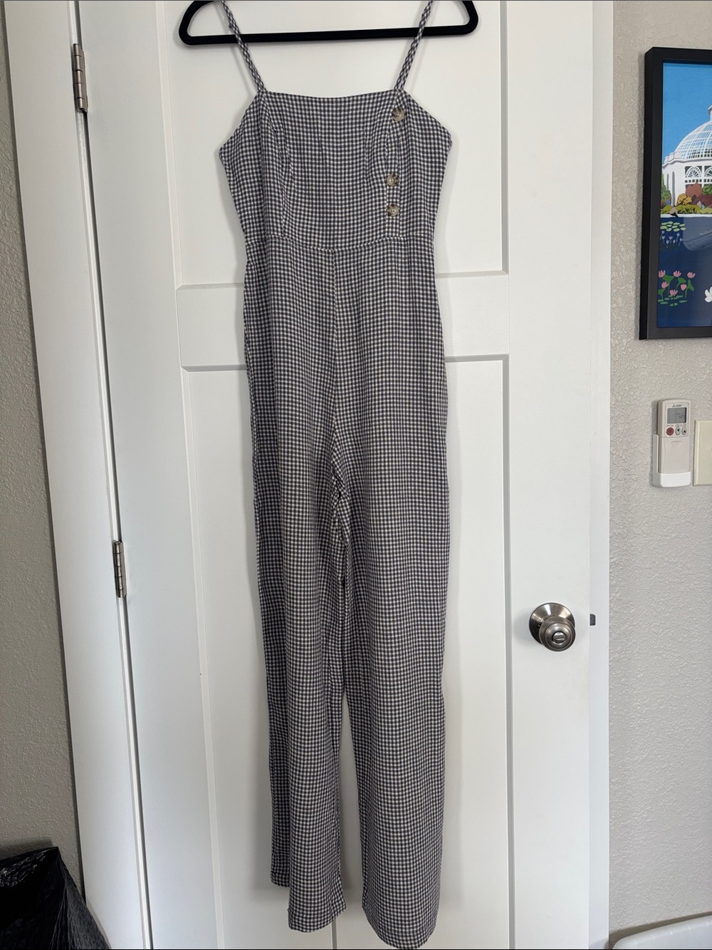 Urban Outfitters Black-and-White Gingham Spaghetti-Strap Jumpsuit